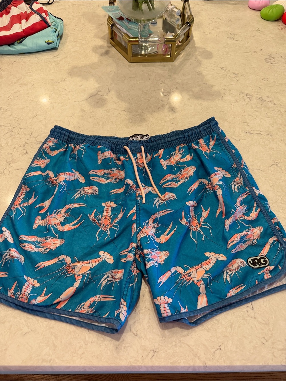 Men's Teal Lobster Print Swim Trunks